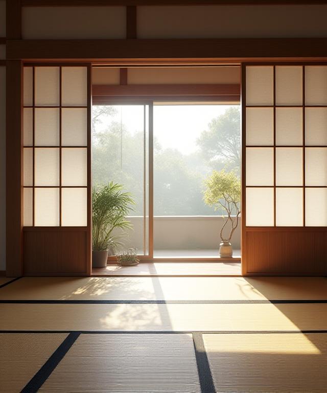 光が差し込む障子と畳の部屋、静けさと伝統を象徴